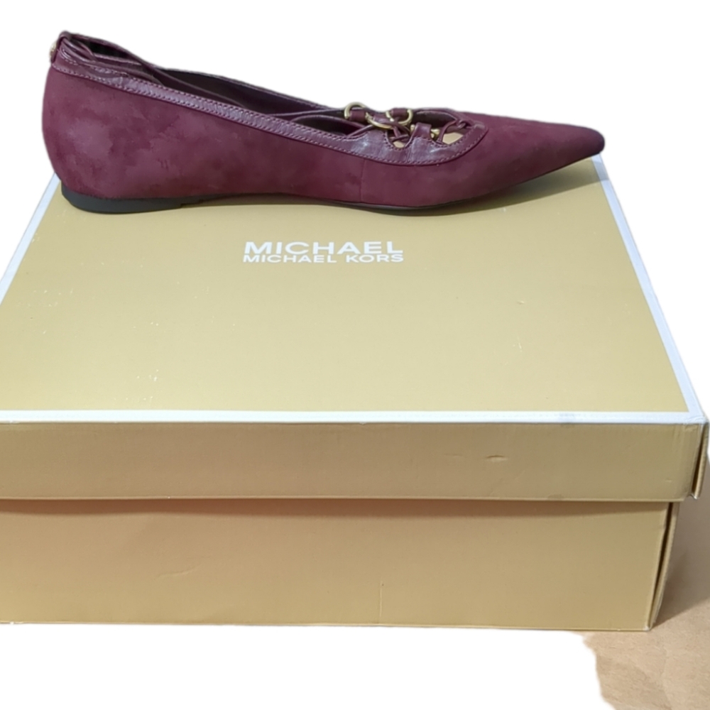 Michael Kors Lace Up Tabby Flats in Burgundy Suede Dark red size 8 - Picture 14 of 15